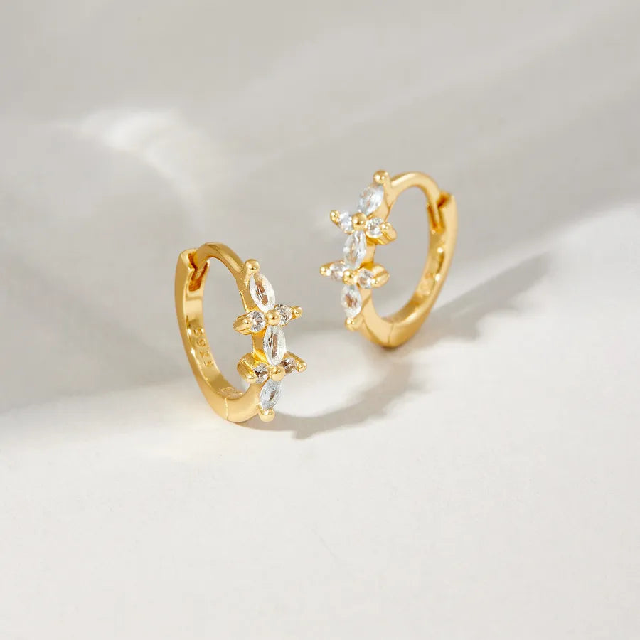18K Gold Plated 925 Sterling Floral Cluster Huggies - Kelsey