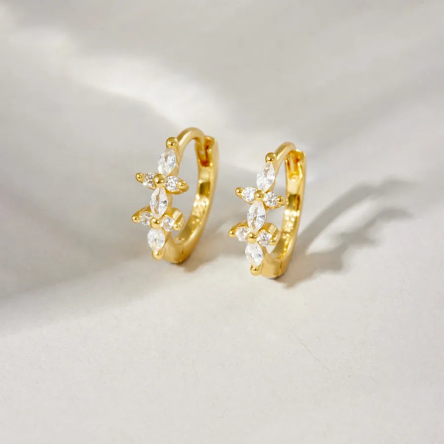 18K Gold Plated 925 Sterling Floral Cluster Huggies - Kelsey