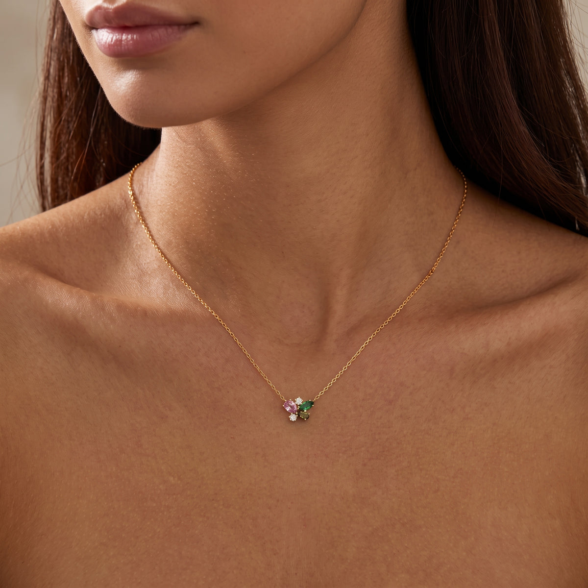 18K Gold Plated 925 Sterling Cluster Necklace - Liz