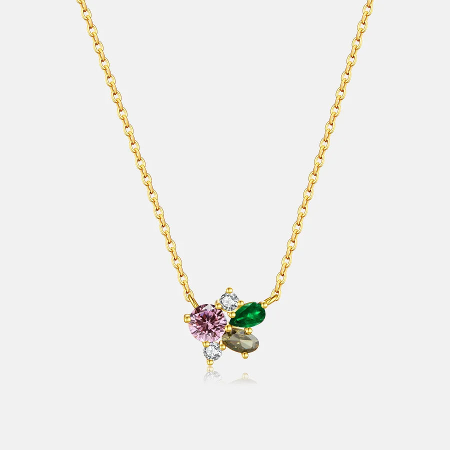 18K Gold Plated 925 Sterling Cluster Necklace - Liz