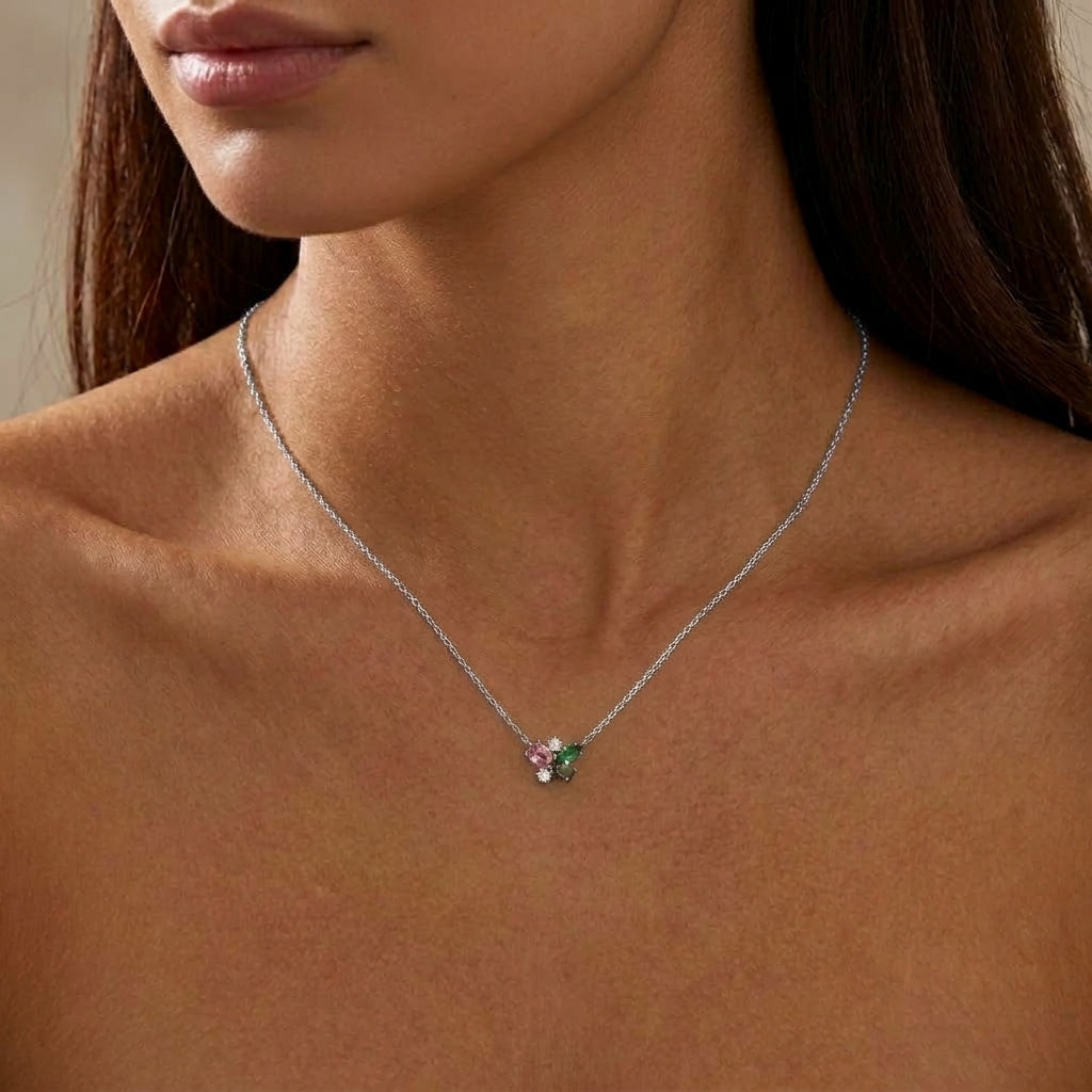 18K Gold Plated 925 Sterling Cluster Necklace - Liz