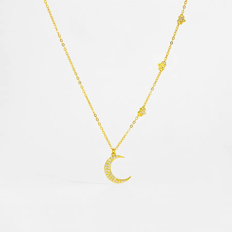 18K Gold Plated 925 Sterling Silver Moon Pendant Necklace - Luna