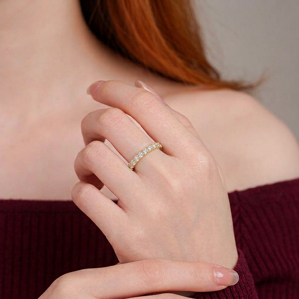 18K Gold Plated 925 Sterling Silver Eternity Band Moissanite Ring - Melinda