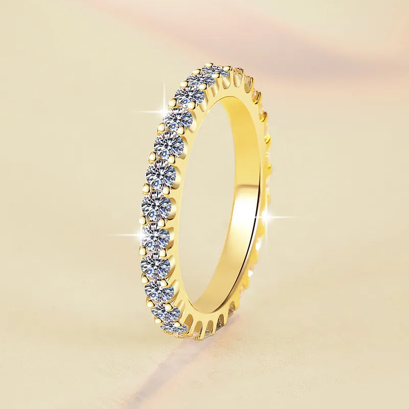 18K Gold Plated 925 Sterling Silver Eternity Band Moissanite Ring - Melinda