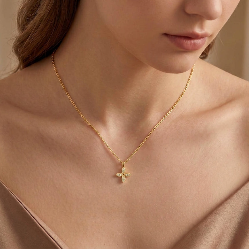 18K Gold Plated 925 Sterling Silver Petal Pendant Necklace - Melody