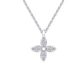 Silver flower-shaped pendant necklace with 'Real Sterling Silver 925' stamp on a white background