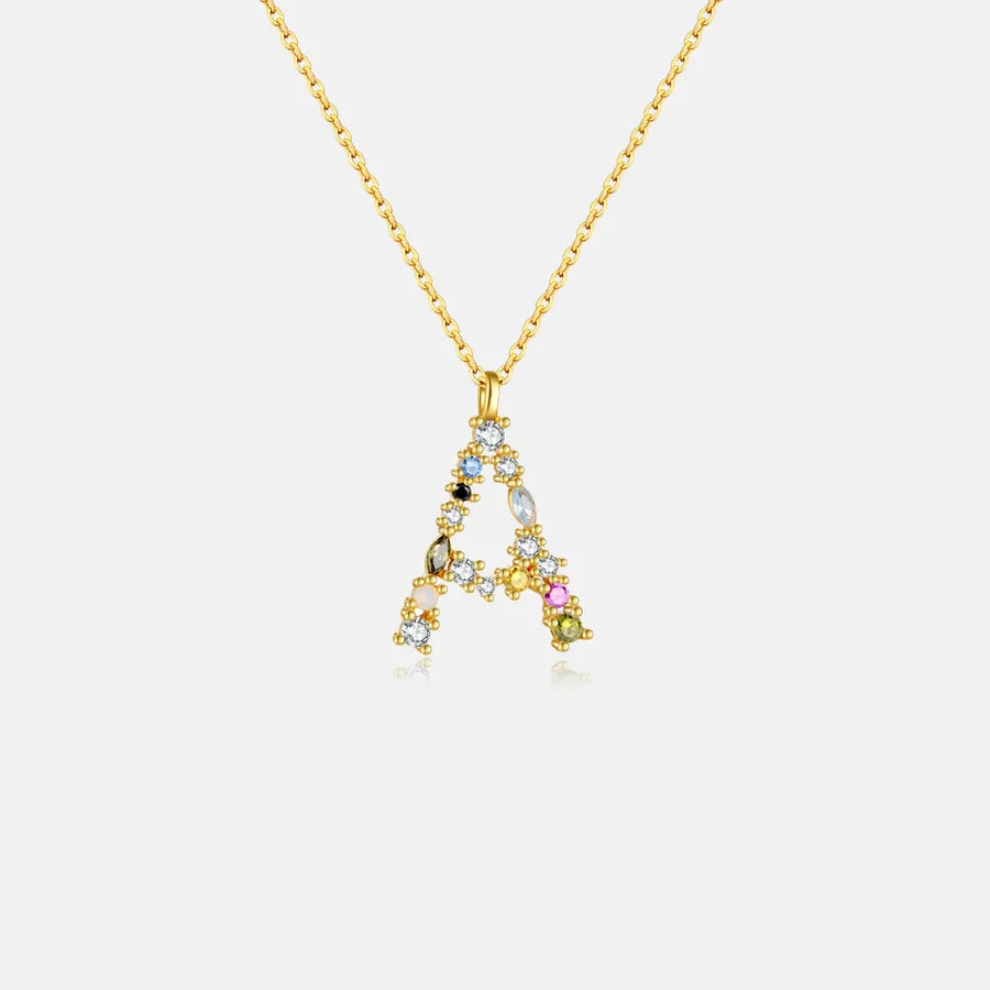 18K Gold Plated 925 Sterling Silver Multi-colored Initial Necklace - Merida