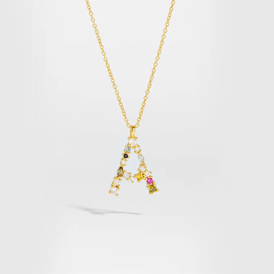 18K Gold Plated 925 Sterling Silver Multi-colored Initial Necklace - Merida