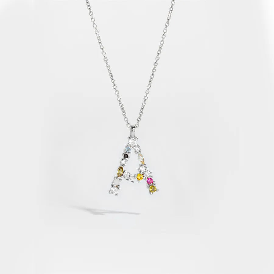 18K Gold Plated 925 Sterling Silver Multi-colored Initial Necklace - Merida