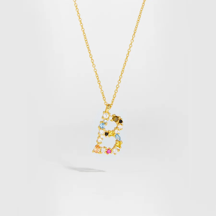 18K Gold Plated 925 Sterling Silver Multi-colored Initial Necklace - Merida