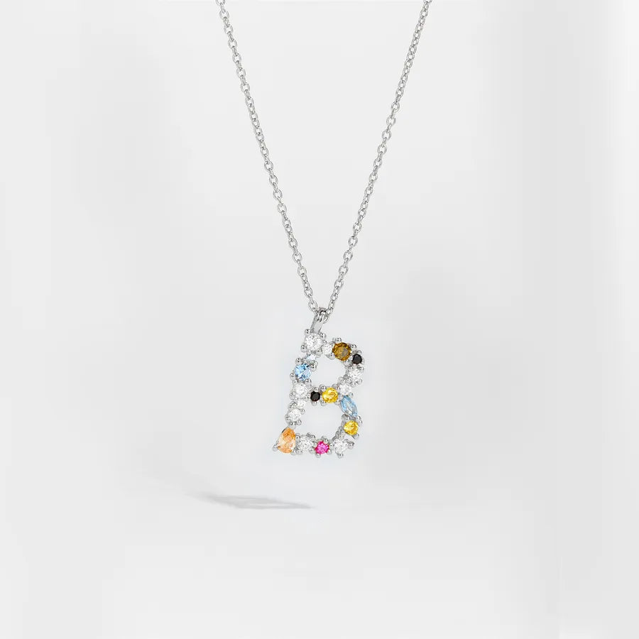 18K Gold Plated 925 Sterling Silver Multi-colored Initial Necklace - Merida