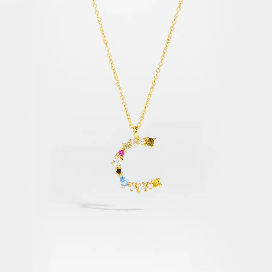 18K Gold Plated 925 Sterling Silver Multi-colored Initial Necklace - Merida