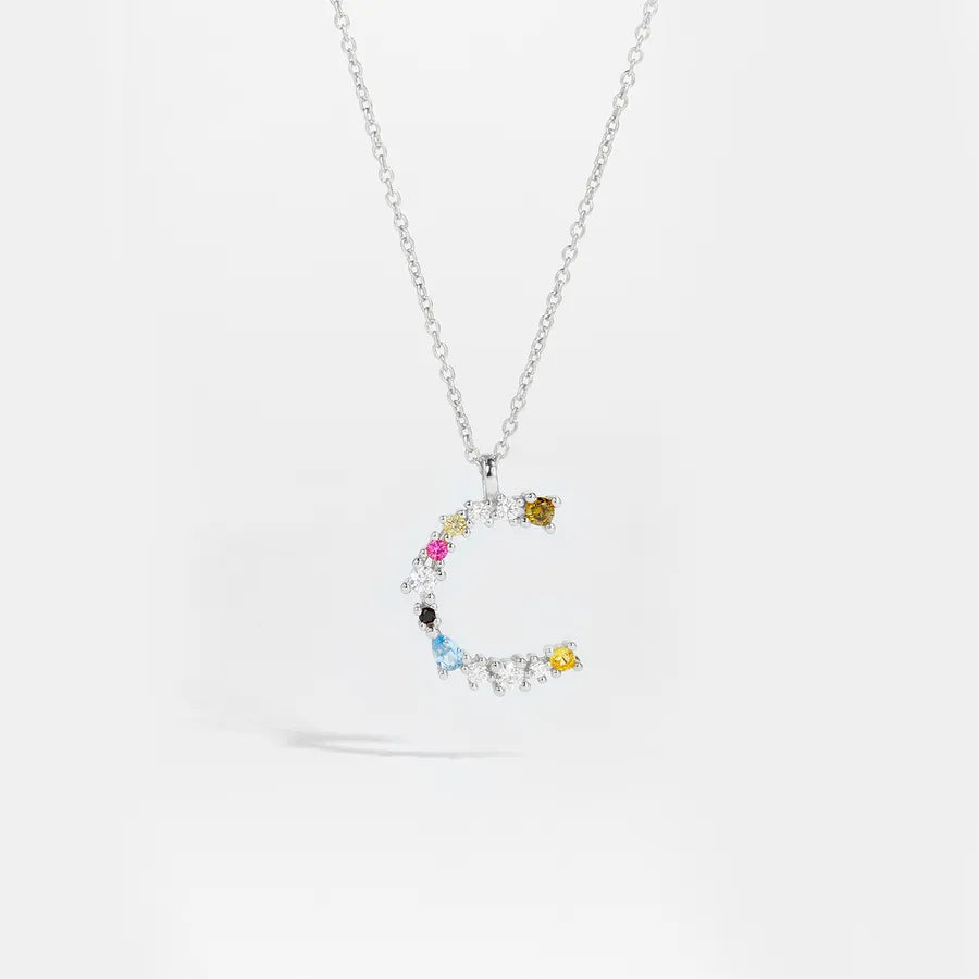 18K Gold Plated 925 Sterling Silver Multi-colored Initial Necklace - Merida
