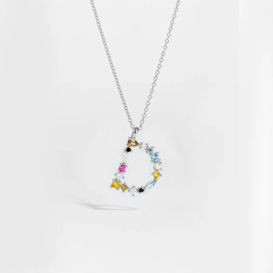 18K Gold Plated 925 Sterling Silver Multi-colored Initial Necklace - Merida