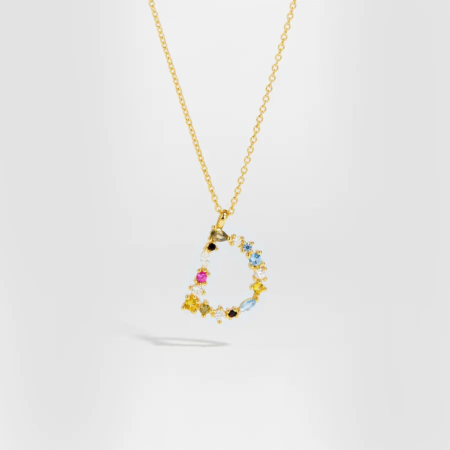 18K Gold Plated 925 Sterling Silver Multi-colored Initial Necklace - Merida