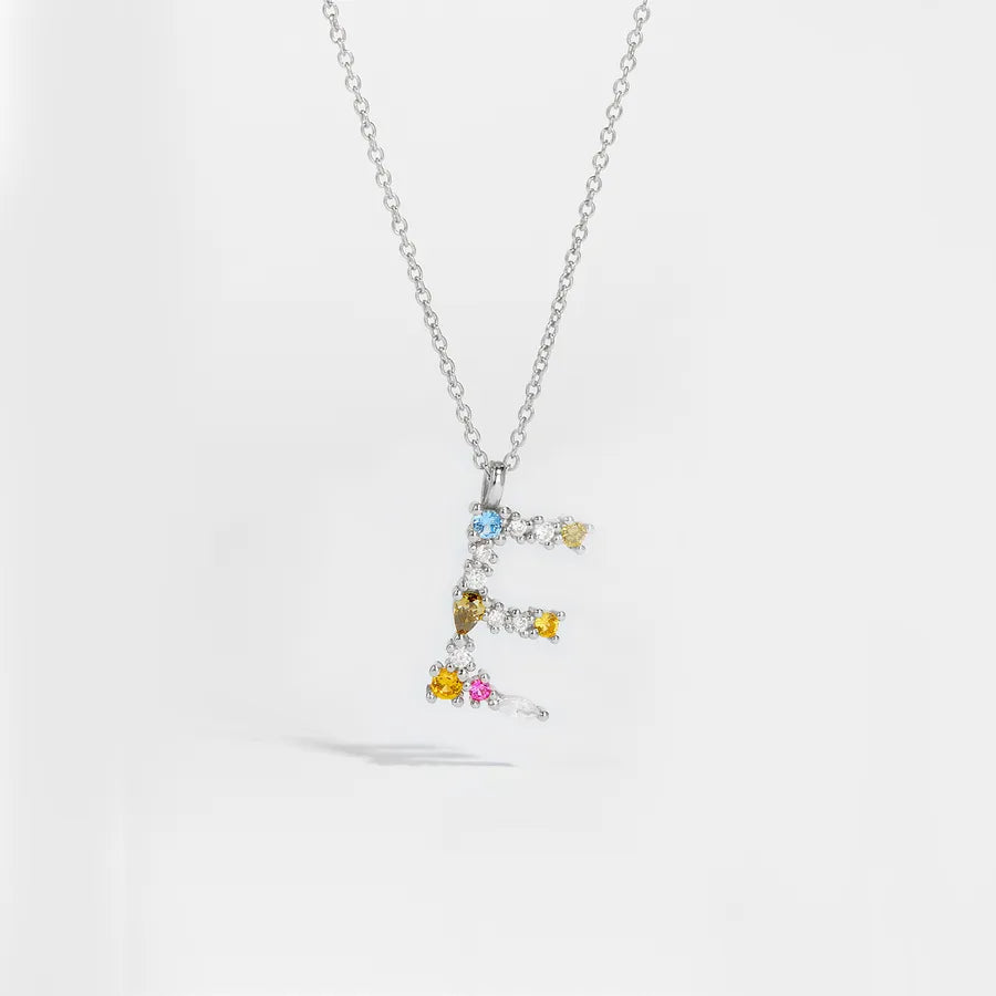 18K Gold Plated 925 Sterling Silver Multi-colored Initial Necklace - Merida