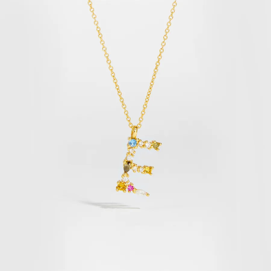 18K Gold Plated 925 Sterling Silver Multi-colored Initial Necklace - Merida