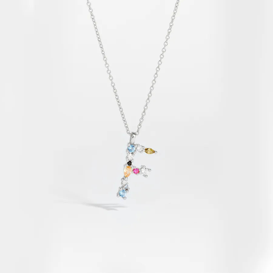 18K Gold Plated 925 Sterling Silver Multi-colored Initial Necklace - Merida