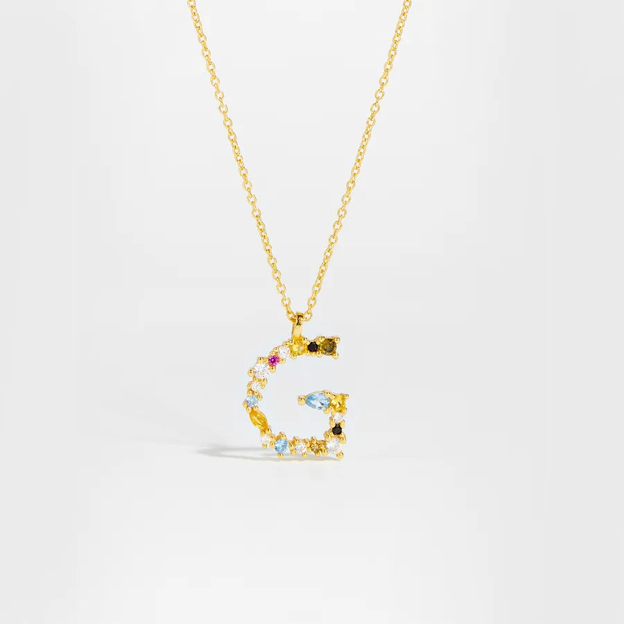 18K Gold Plated 925 Sterling Silver Multi-colored Initial Necklace - Merida