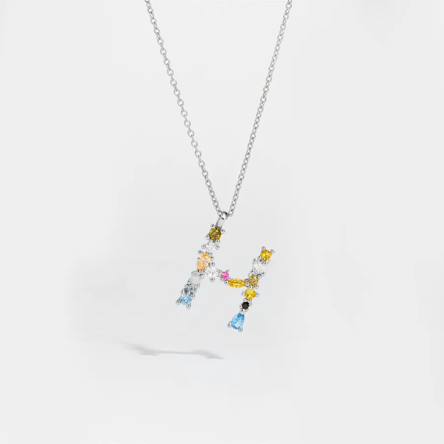 18K Gold Plated 925 Sterling Silver Multi-colored Initial Necklace - Merida