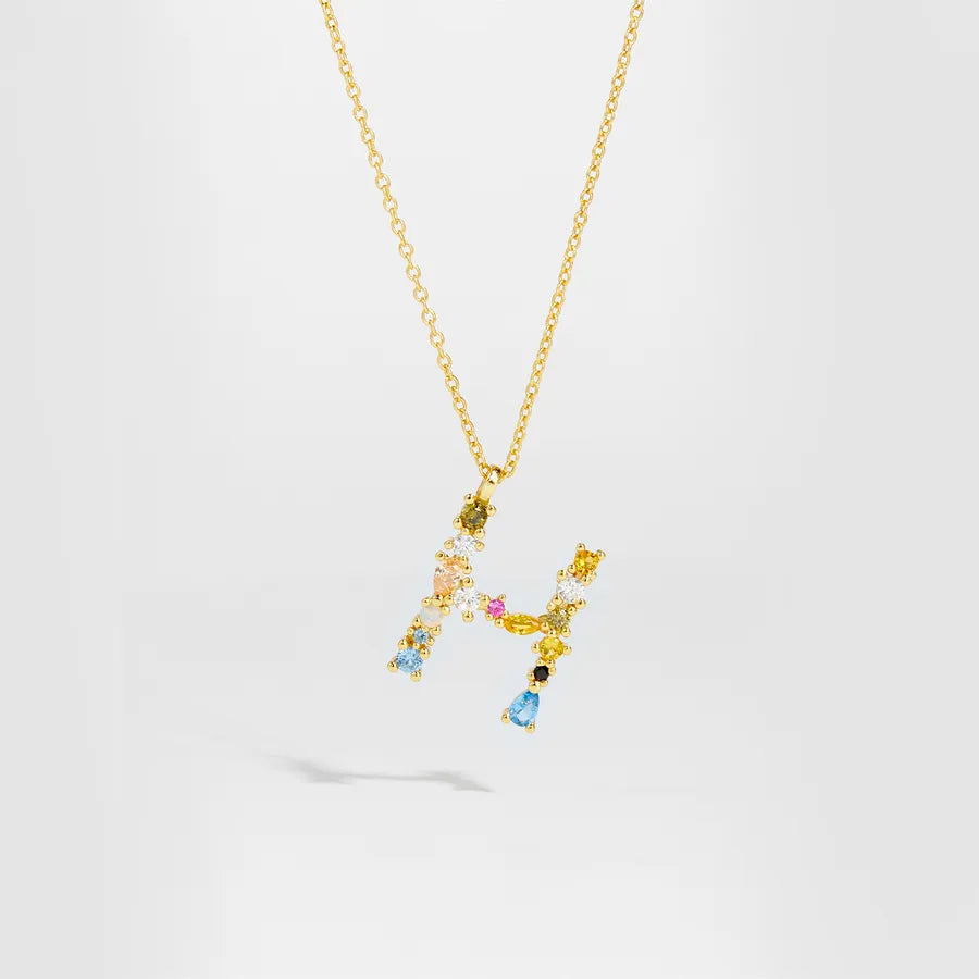 18K Gold Plated 925 Sterling Silver Multi-colored Initial Necklace - Merida