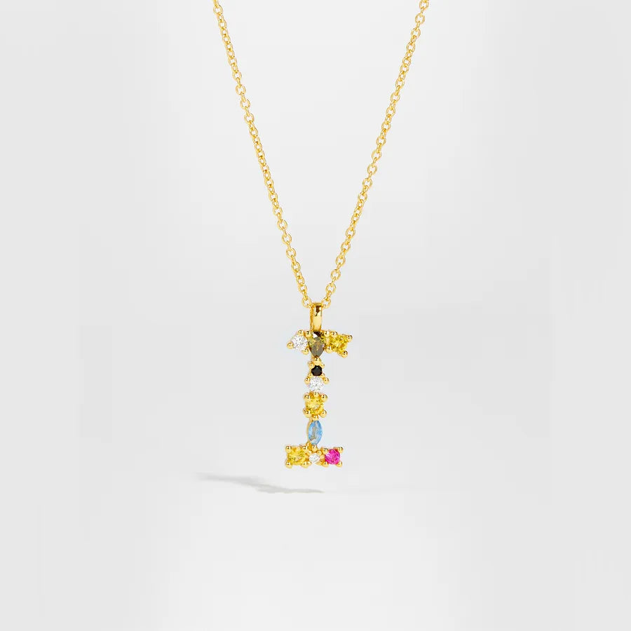 18K Gold Plated 925 Sterling Silver Multi-colored Initial Necklace - Merida