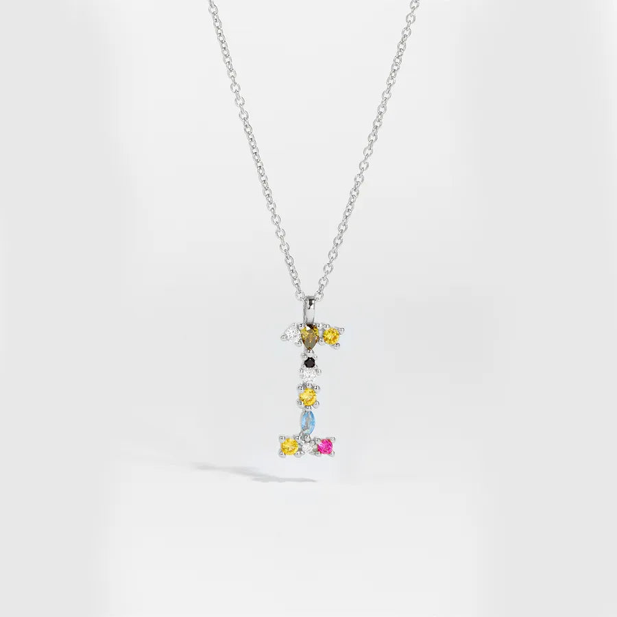 18K Gold Plated 925 Sterling Silver Multi-colored Initial Necklace - Merida