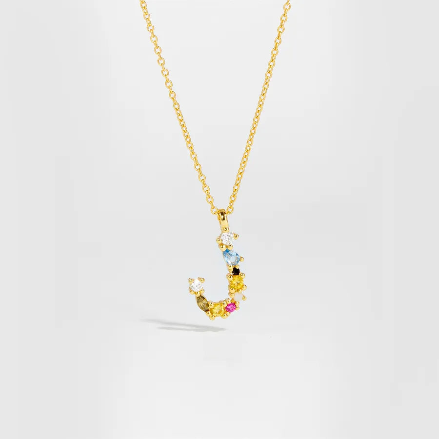 18K Gold Plated 925 Sterling Silver Multi-colored Initial Necklace - Merida