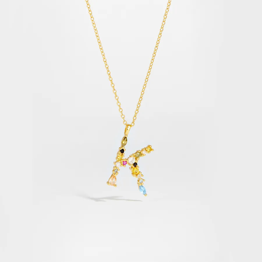 18K Gold Plated 925 Sterling Silver Multi-colored Initial Necklace - Merida