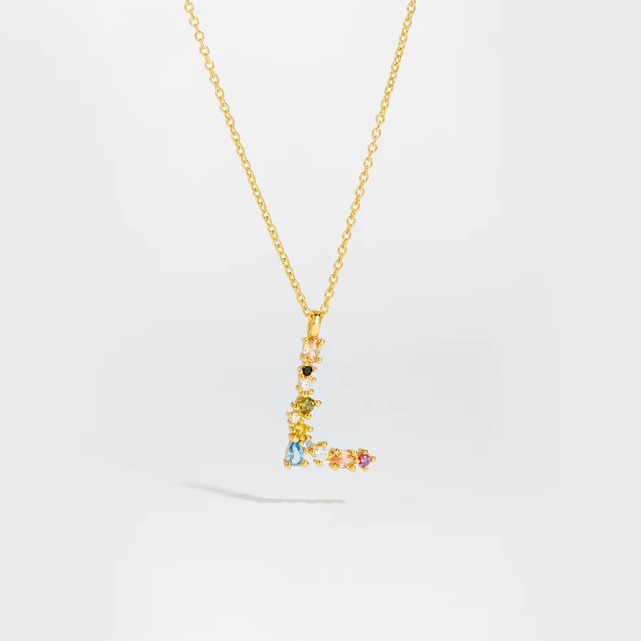 18K Gold Plated 925 Sterling Silver Multi-colored Initial Necklace - Merida