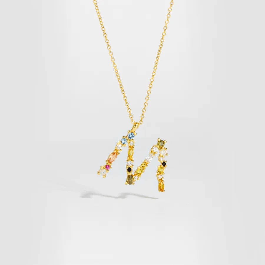 18K Gold Plated 925 Sterling Silver Multi-colored Initial Necklace - Merida