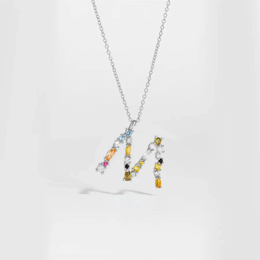 18K Gold Plated 925 Sterling Silver Multi-colored Initial Necklace - Merida