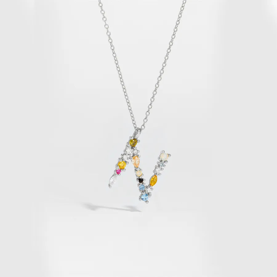 18K Gold Plated 925 Sterling Silver Multi-colored Initial Necklace - Merida