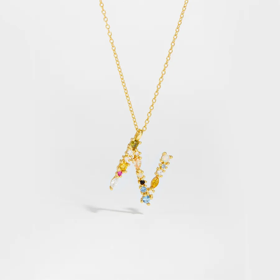 18K Gold Plated 925 Sterling Silver Multi-colored Initial Necklace - Merida