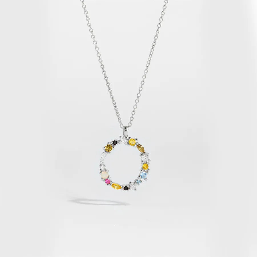18K Gold Plated 925 Sterling Silver Multi-colored Initial Necklace - Merida
