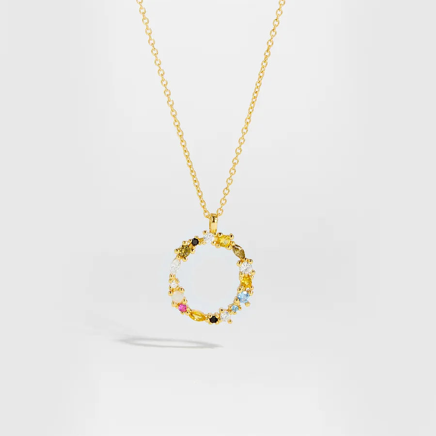 18K Gold Plated 925 Sterling Silver Multi-colored Initial Necklace - Merida