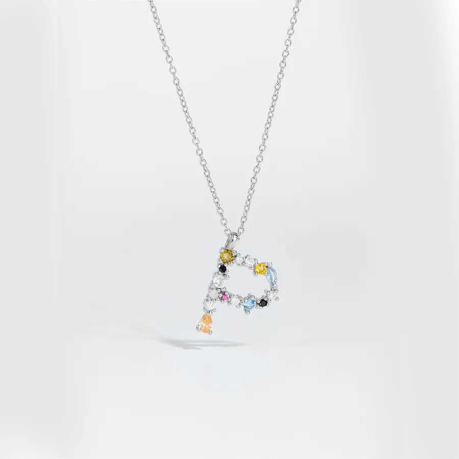 18K Gold Plated 925 Sterling Silver Multi-colored Initial Necklace - Merida