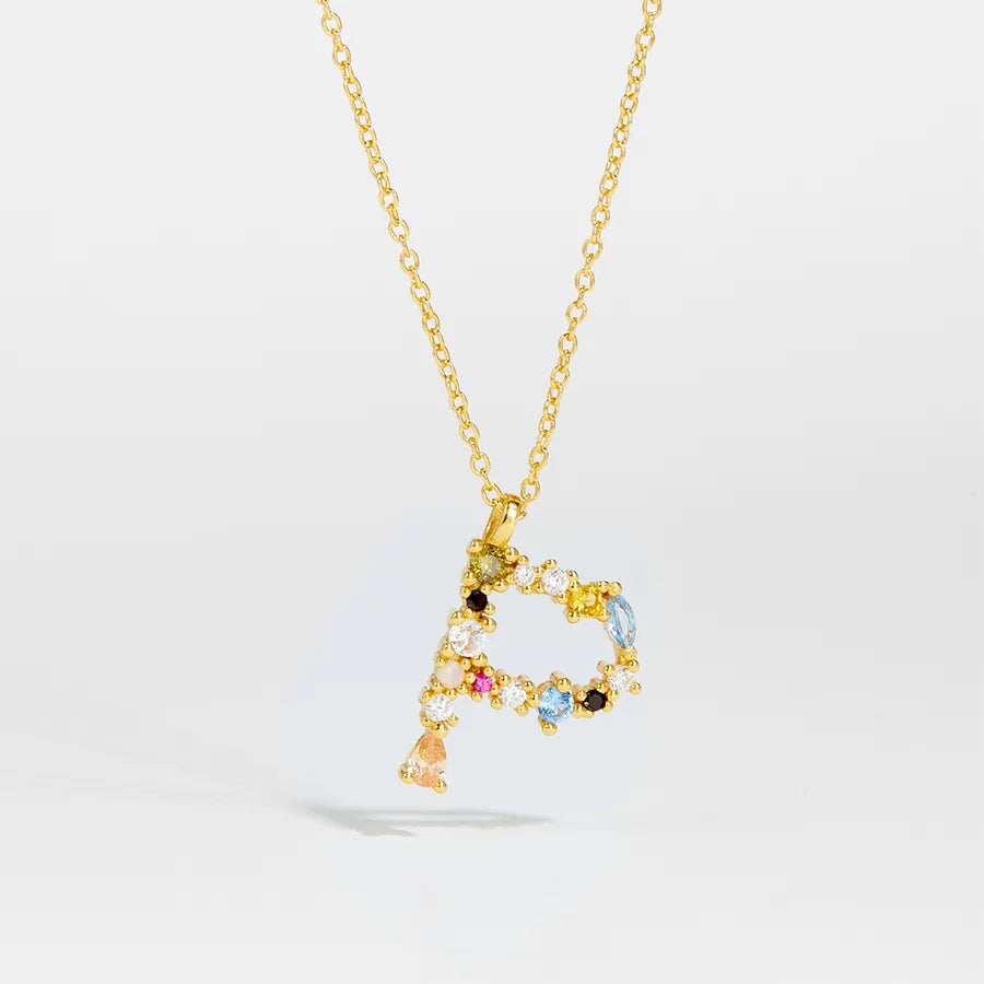 18K Gold Plated 925 Sterling Silver Multi-colored Initial Necklace - Merida
