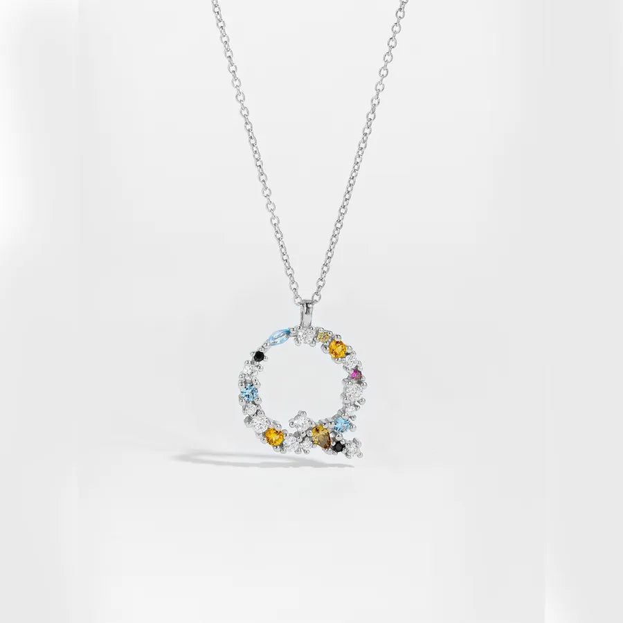 18K Gold Plated 925 Sterling Silver Multi-colored Initial Necklace - Merida