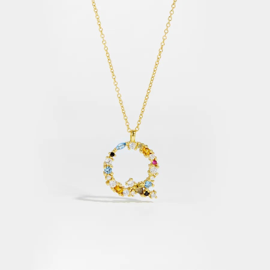 18K Gold Plated 925 Sterling Silver Multi-colored Initial Necklace - Merida