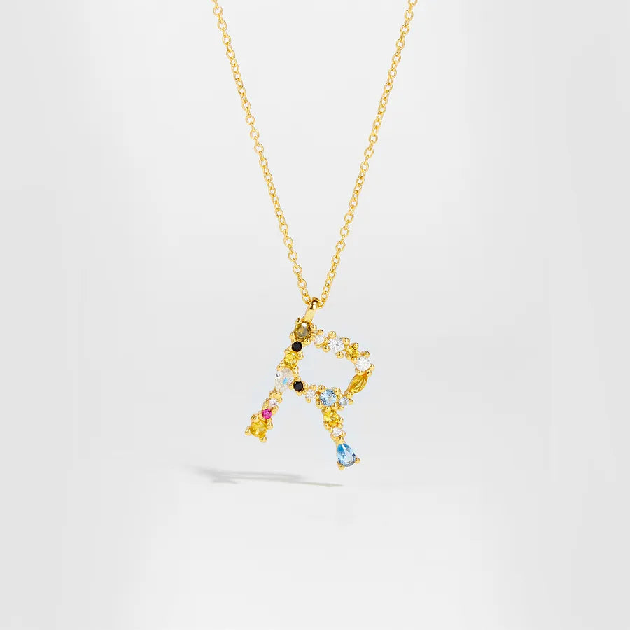 18K Gold Plated 925 Sterling Silver Multi-colored Initial Necklace - Merida