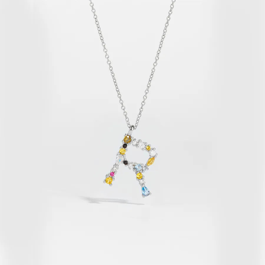 18K Gold Plated 925 Sterling Silver Multi-colored Initial Necklace - Merida