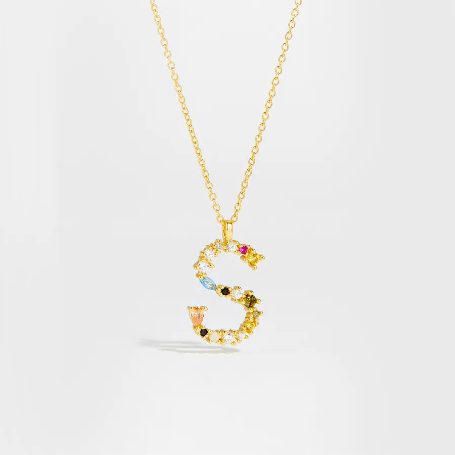 18K Gold Plated 925 Sterling Silver Multi-colored Initial Necklace - Merida