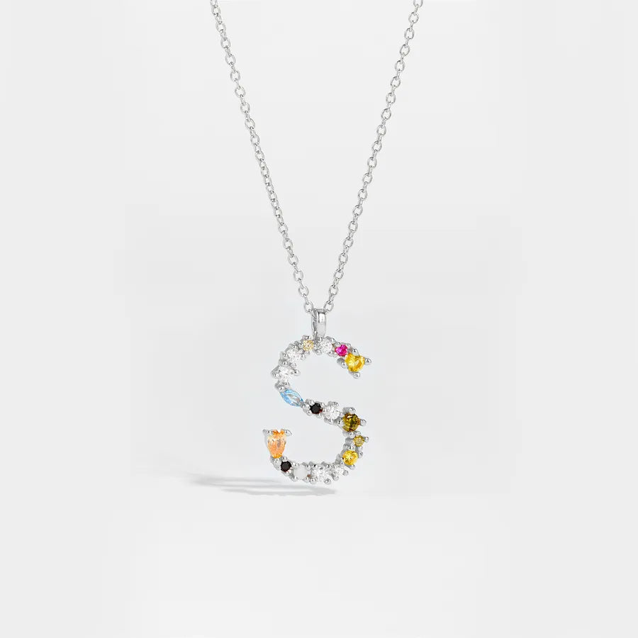 18K Gold Plated 925 Sterling Silver Multi-colored Initial Necklace - Merida