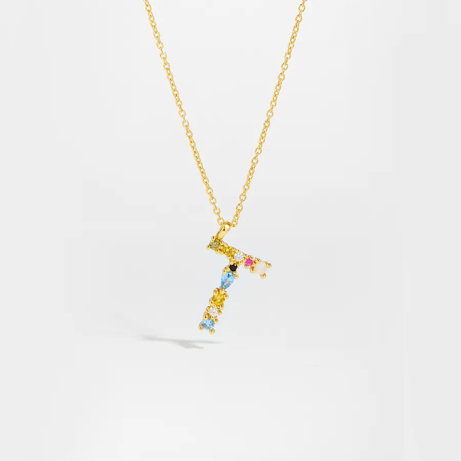 18K Gold Plated 925 Sterling Silver Multi-colored Initial Necklace - Merida