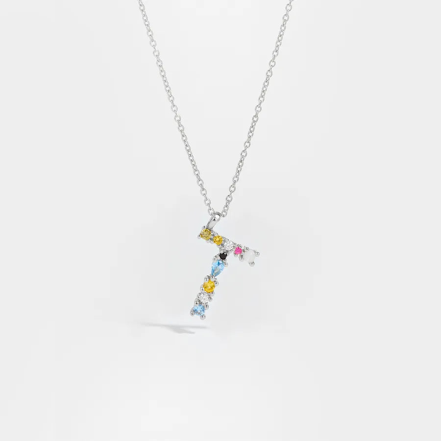 18K Gold Plated 925 Sterling Silver Multi-colored Initial Necklace - Merida