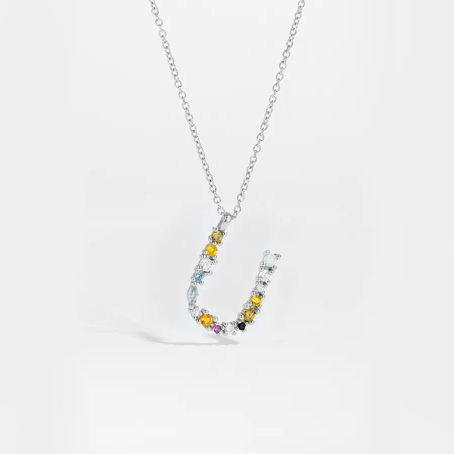 18K Gold Plated 925 Sterling Silver Multi-colored Initial Necklace - Merida