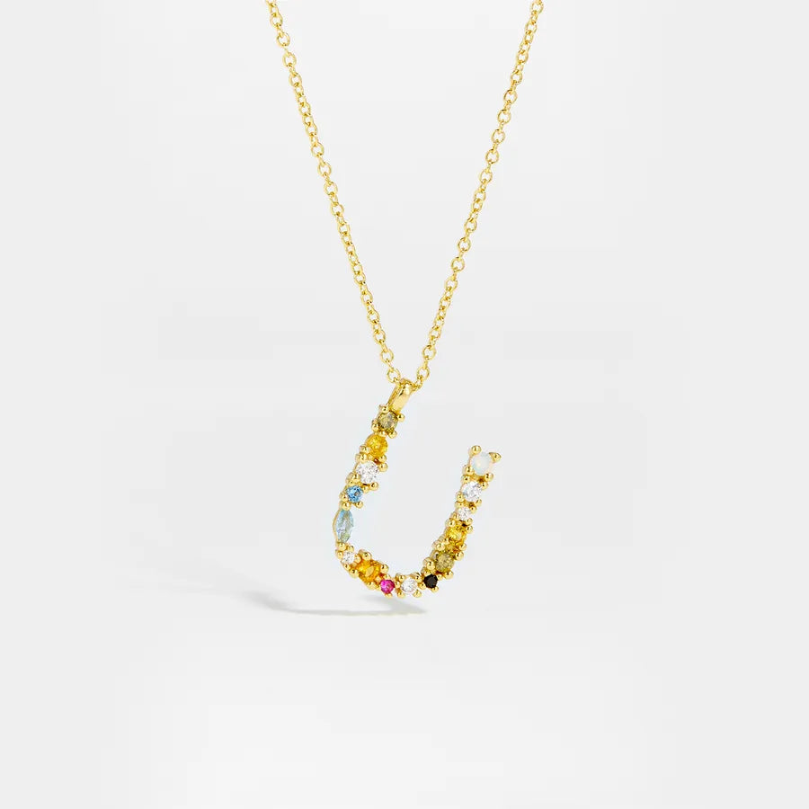 18K Gold Plated 925 Sterling Silver Multi-colored Initial Necklace - Merida