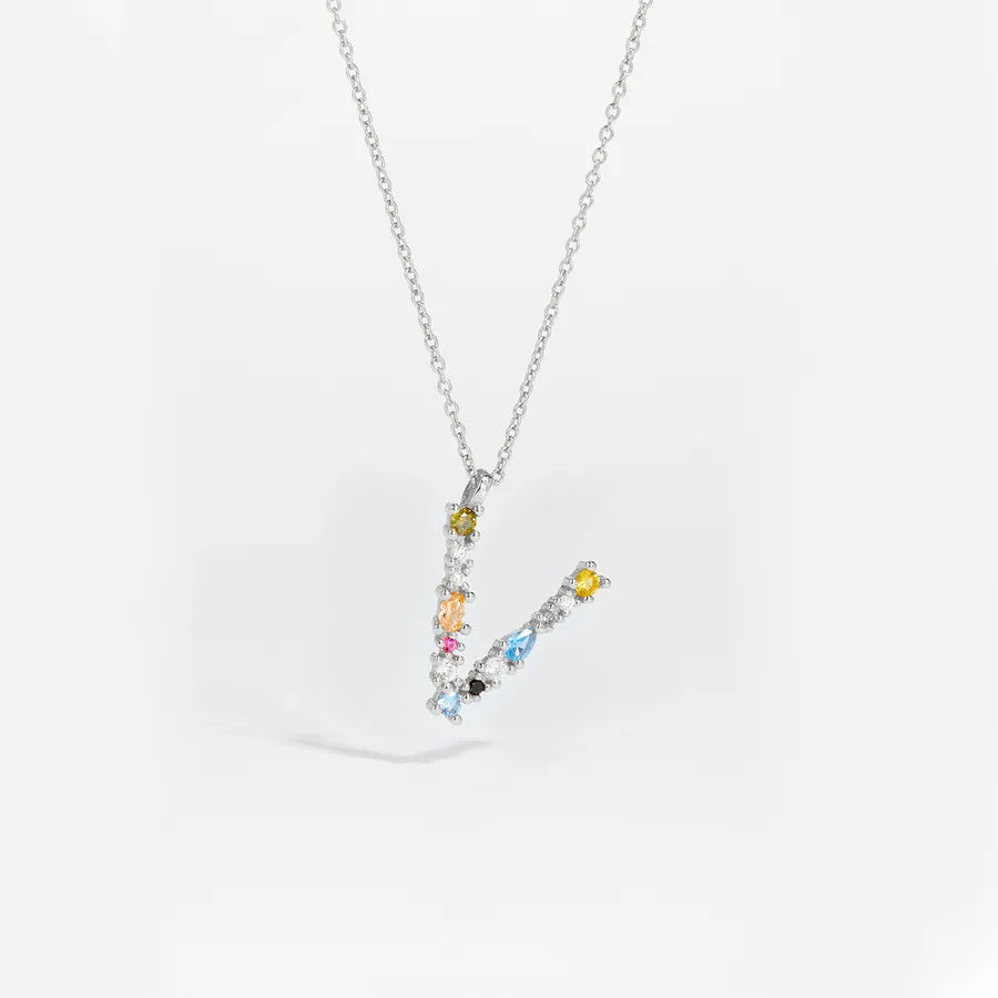 18K Gold Plated 925 Sterling Silver Multi-colored Initial Necklace - Merida