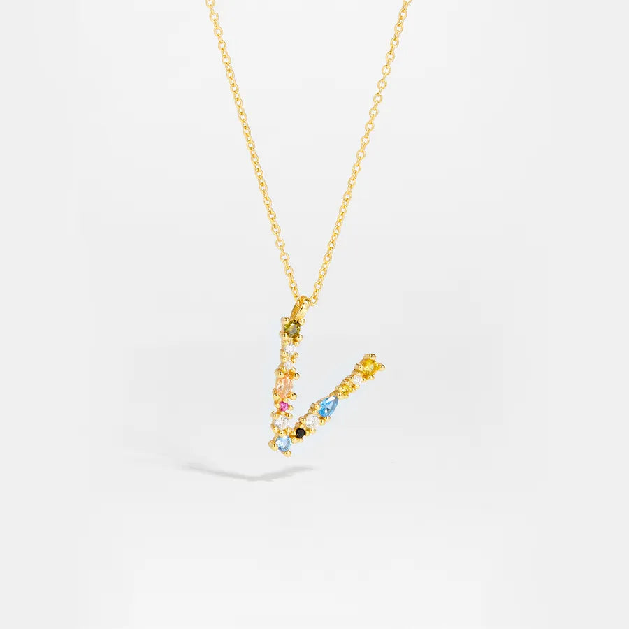 18K Gold Plated 925 Sterling Silver Multi-colored Initial Necklace - Merida